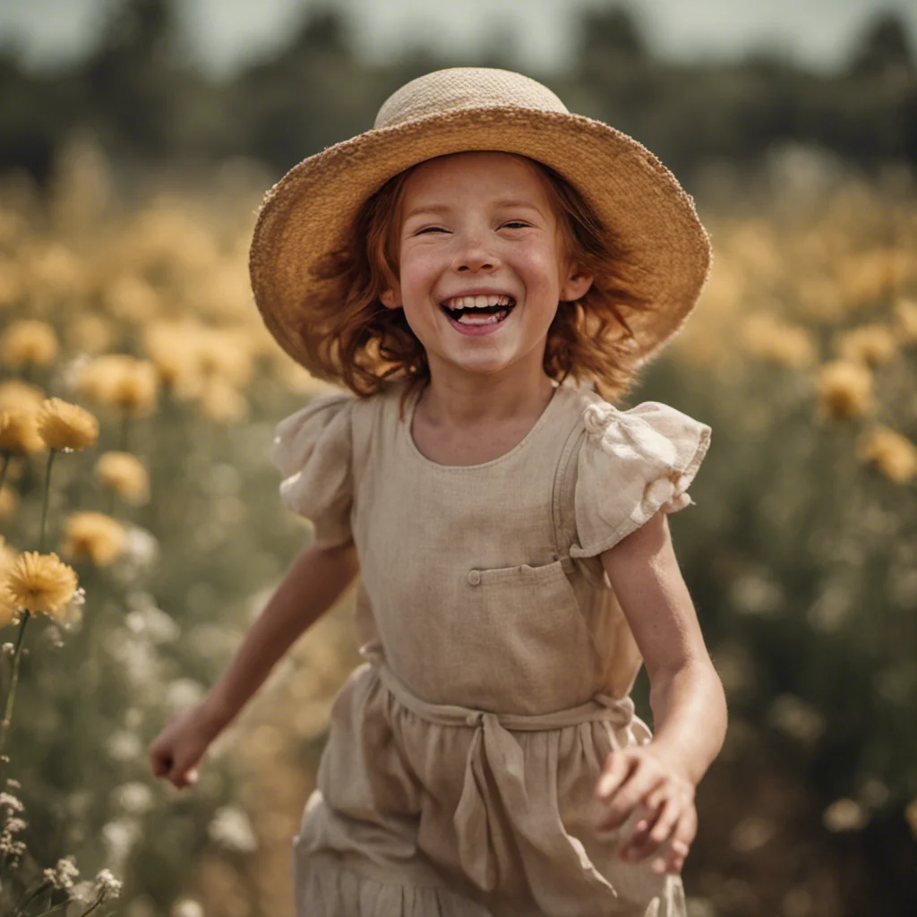 ai generated picture of a girl with freckles running and smiling