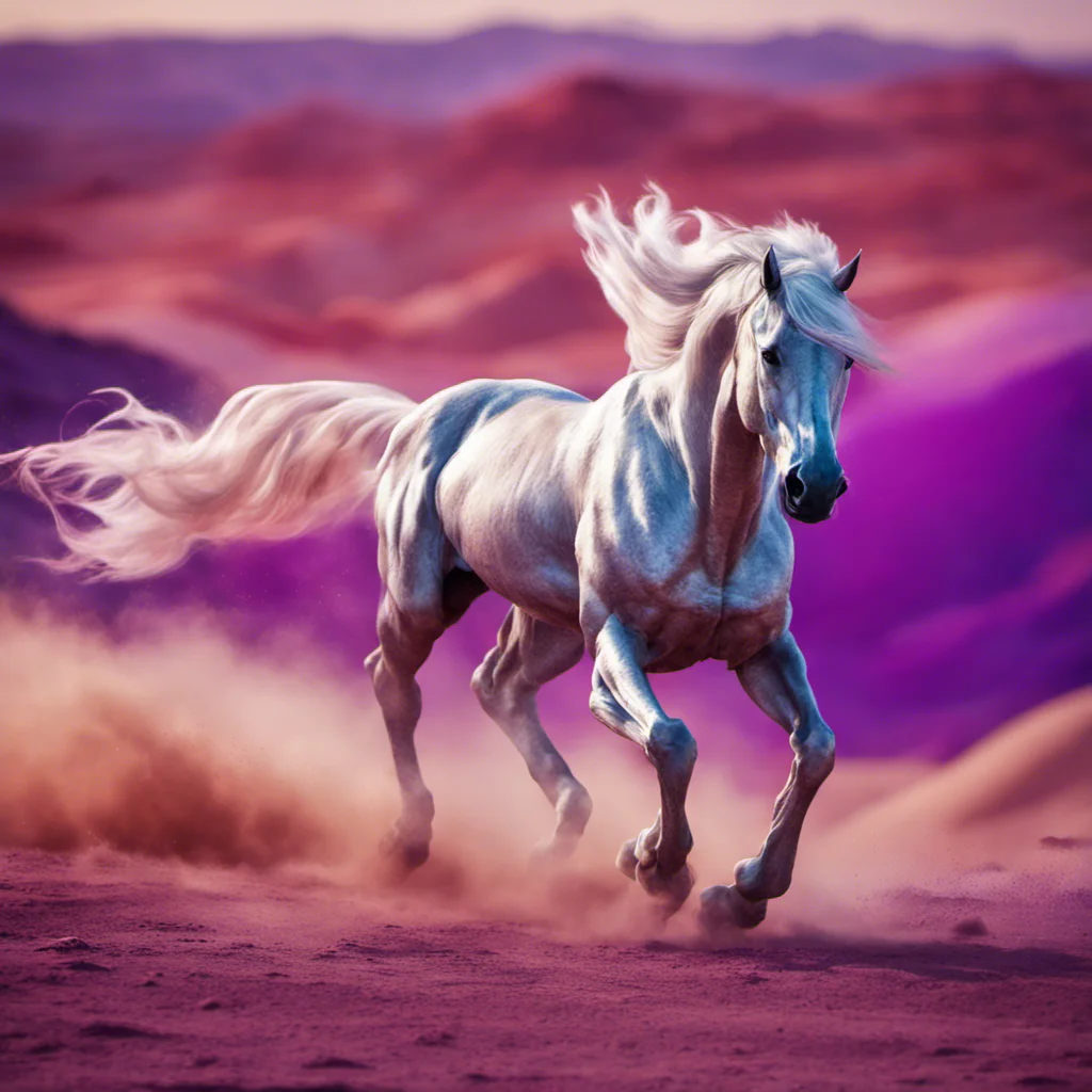 a purple fantasy horse in a desert