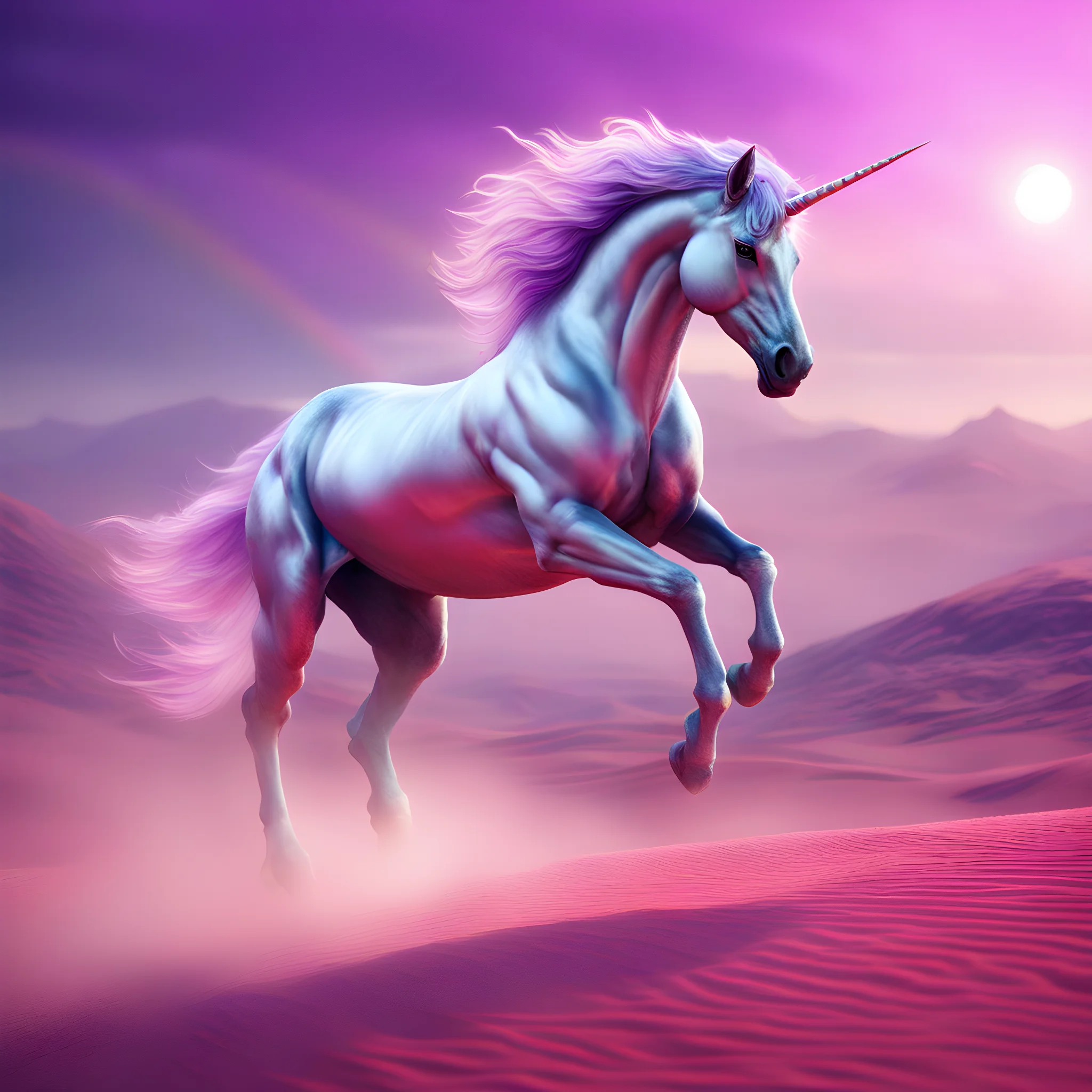 ai generated fantasy unicorn in a desert 