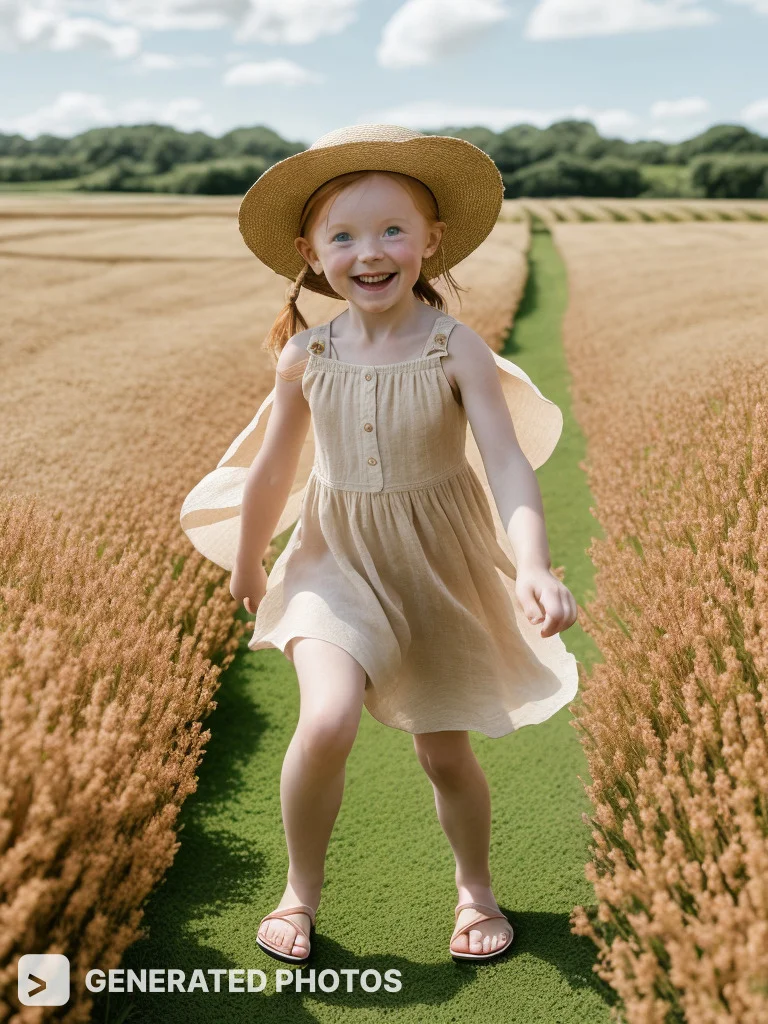 a girl in a linen dress smiling in a field