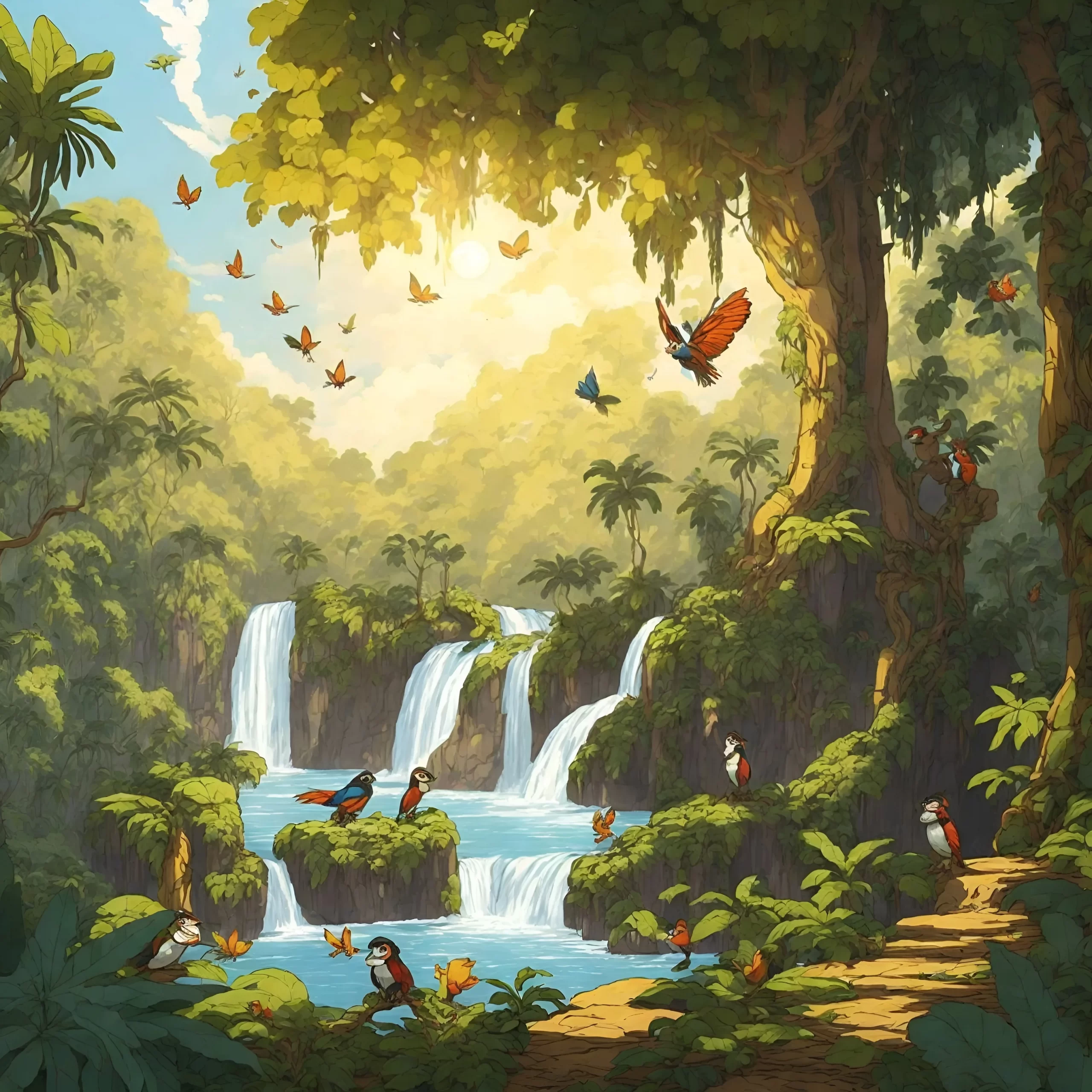 2d cartoon picture of a rainforest