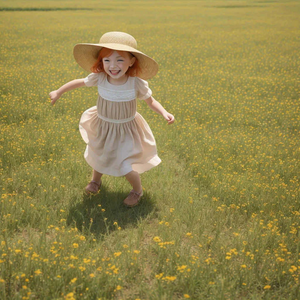 ai generated ginger girl in a field of yellow flowers