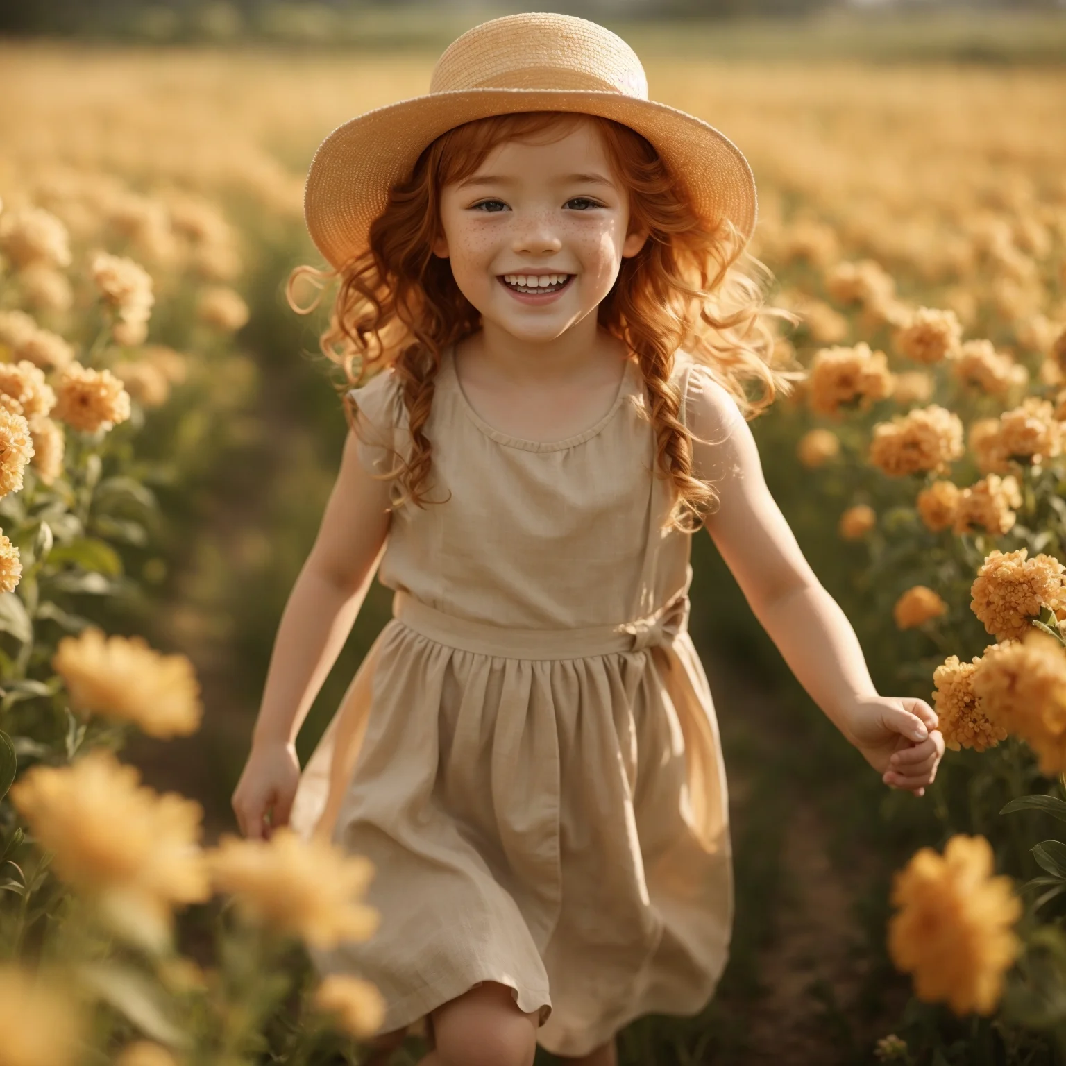 ai generated ginger girl in a field of orange flowers