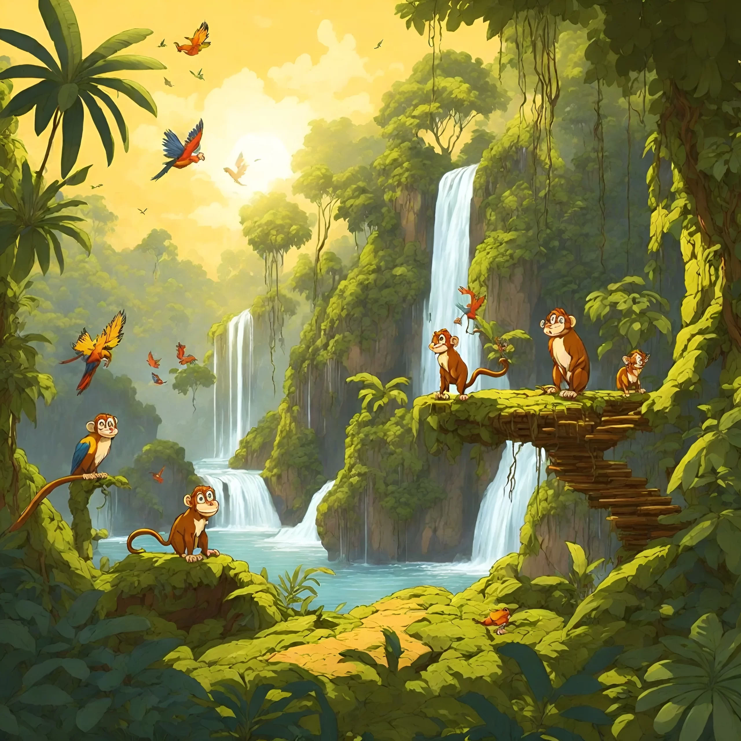 ai generated 2d disney cartoon picture of a rainforest