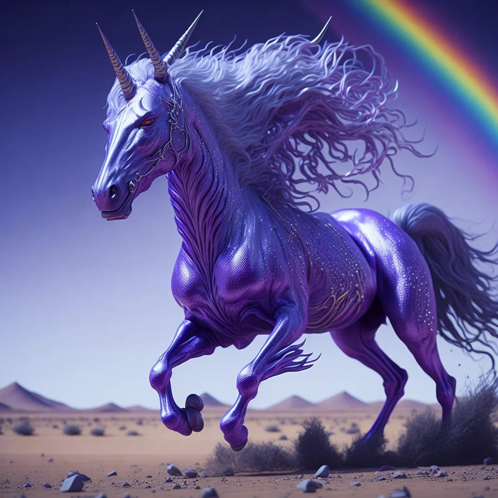 ai generated purple unicorn in a desert