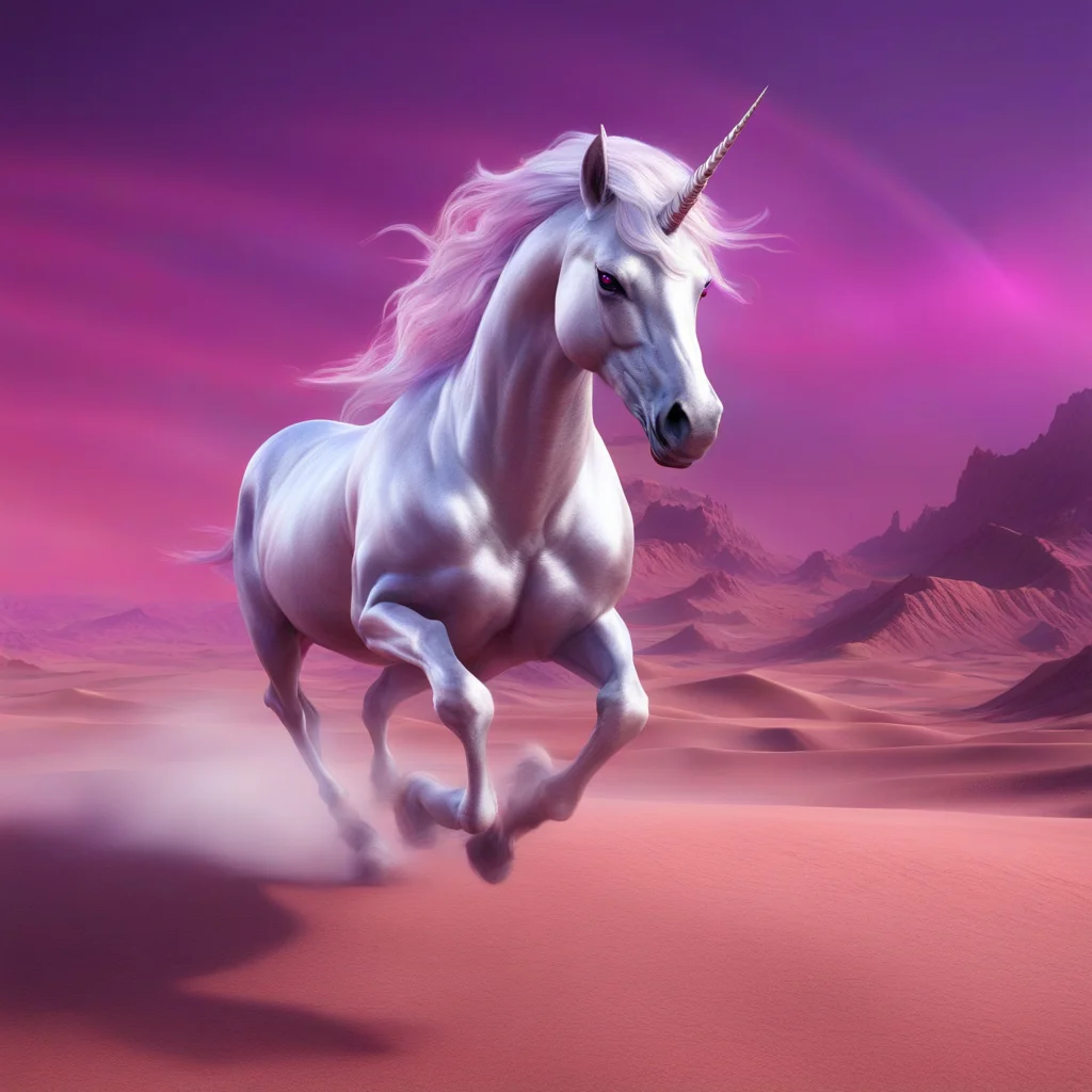 unicorn running in a pink desert