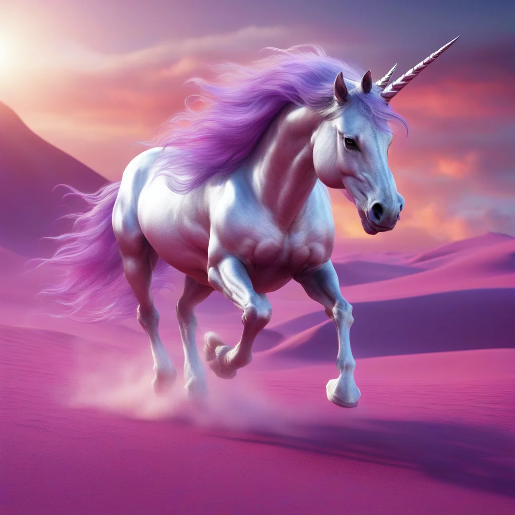 fantasy unicorn running in a pink desert