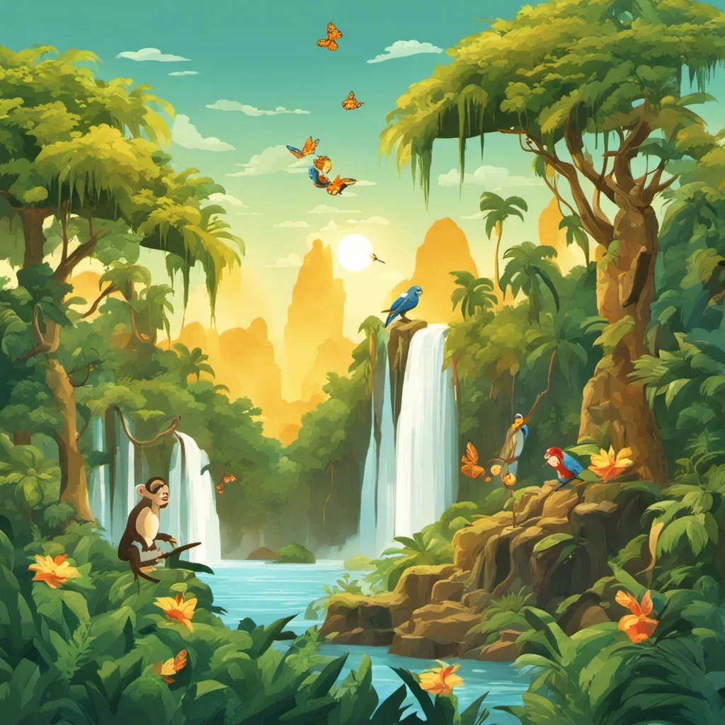 old Disney 2D cartoon style rainforest