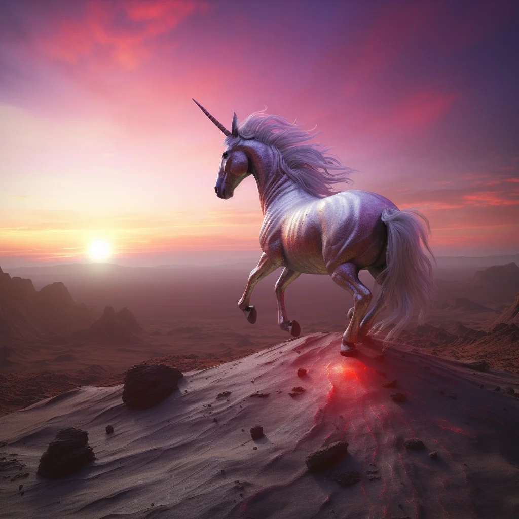 ai generated unicorn in a desert at sunset