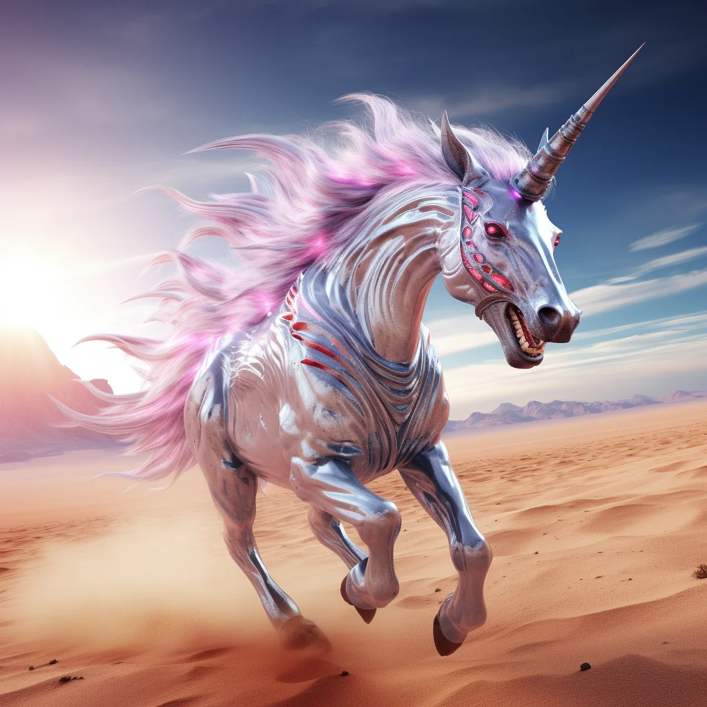 ai generated unicorn running through the desert