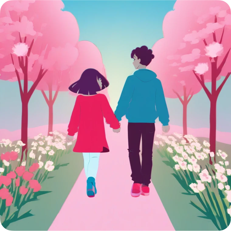 Boy and girl walking