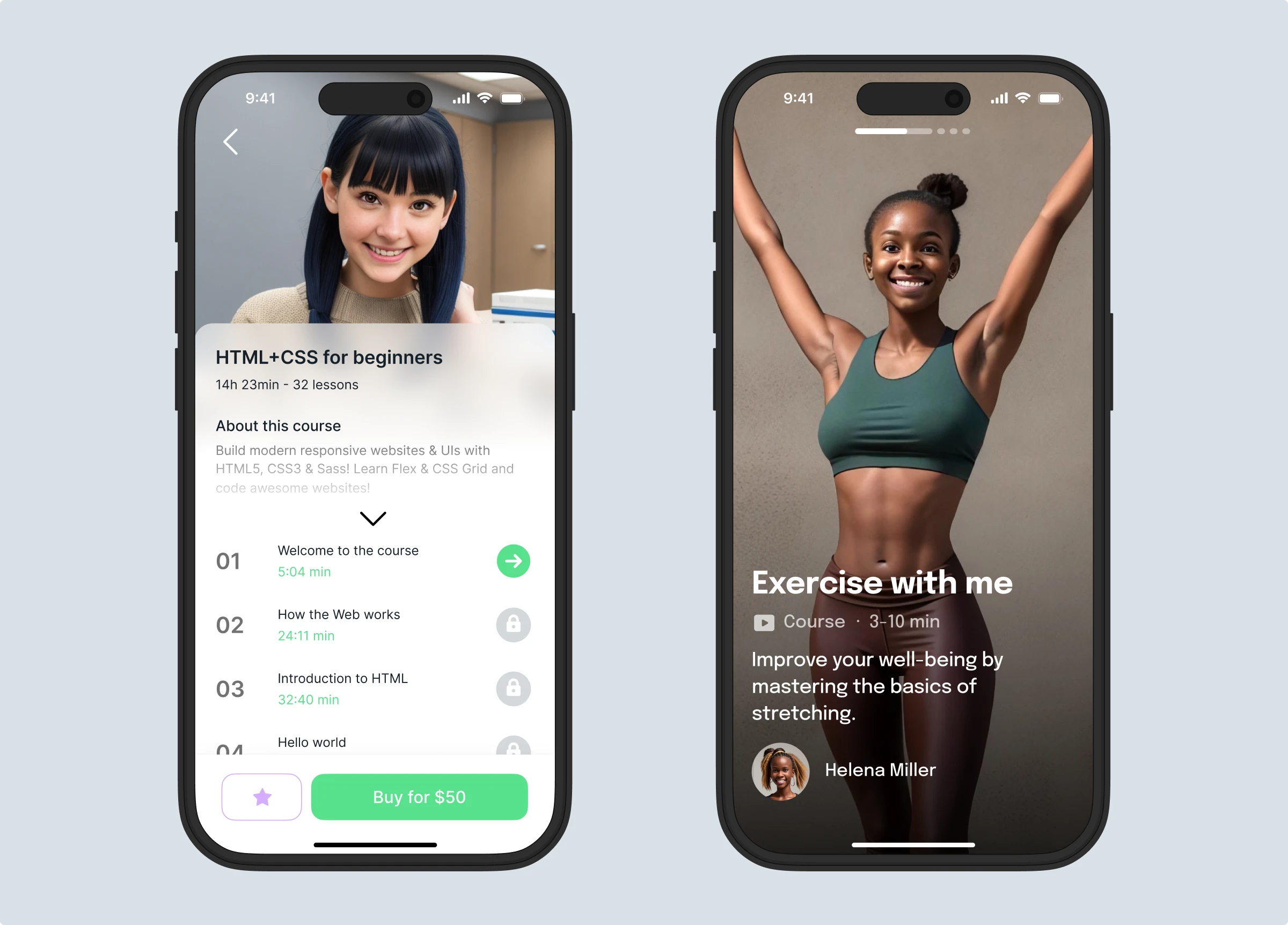 Mobile UI concepts with generated humans