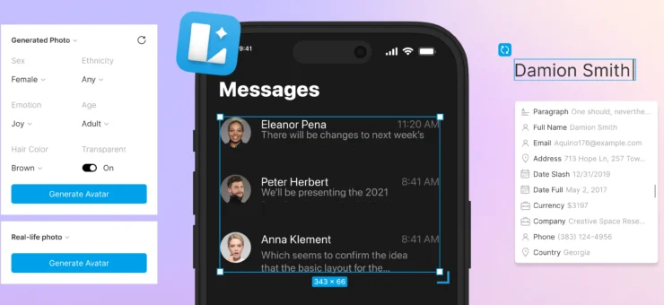 Design faster with Lunacy’s built-in text and avatar generators