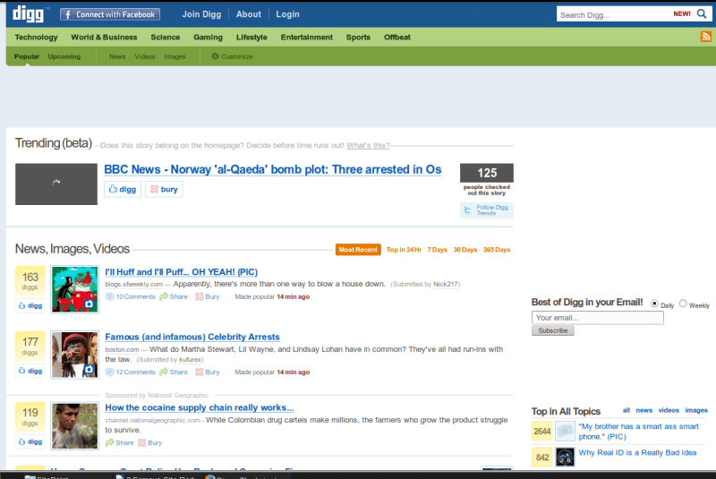 Digg Website Design in 2008