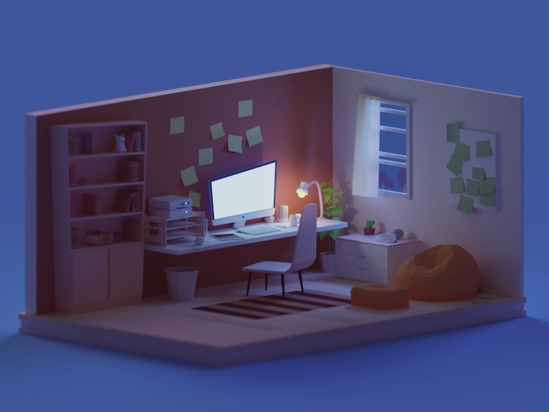 deadlines night room isometric illustration