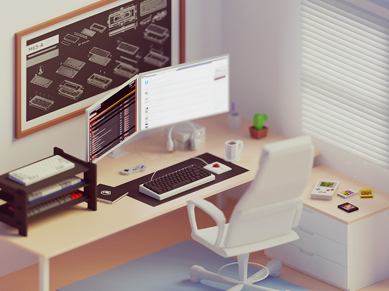 isometric illustration room workspace