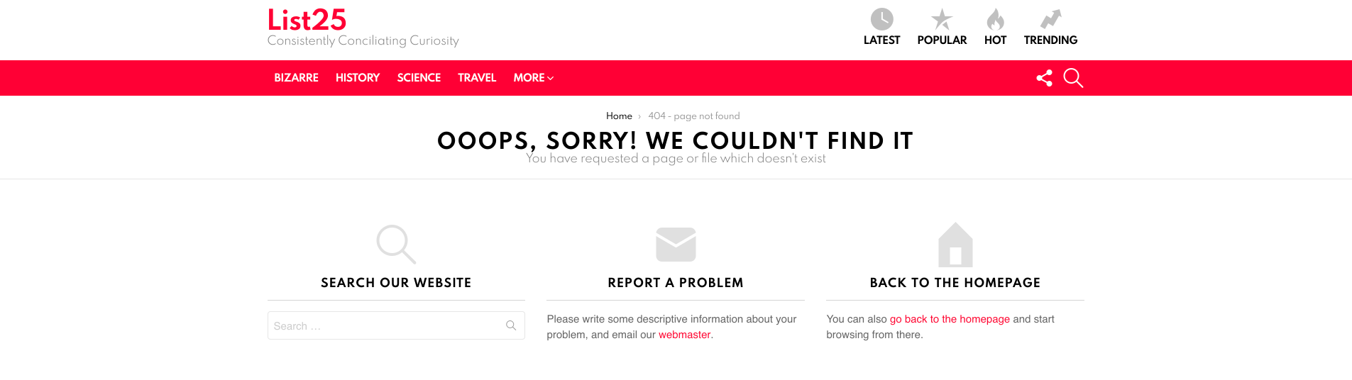 error page 404 search